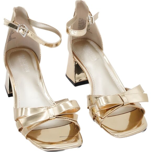 Kenneth Cole Reaction Nissy Bow Ankle Strap Dress Sandals Gold - Women's US 8 - Picture 1 of 6